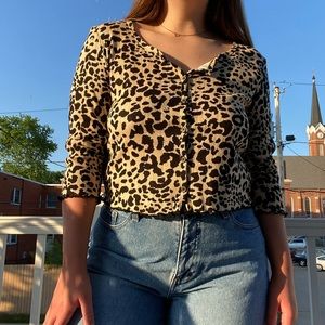 Leopard print button up top